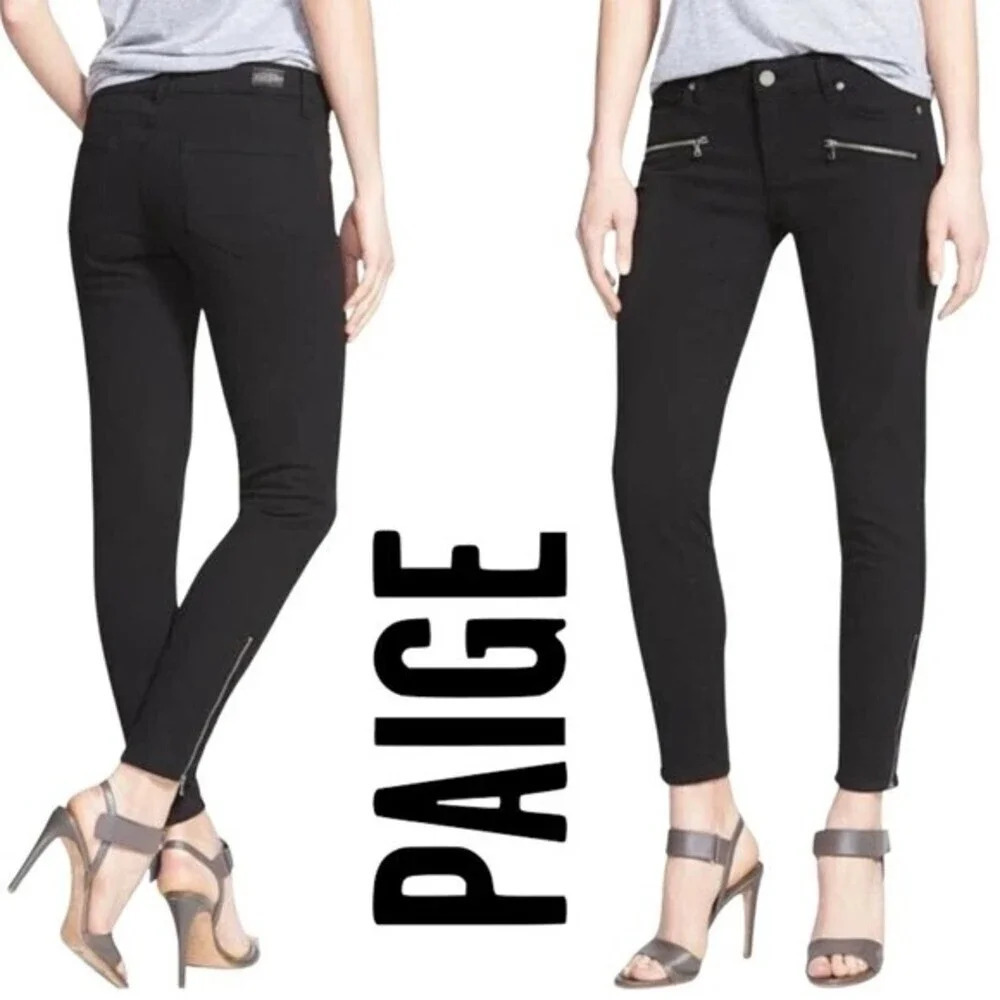 PAIGE, Jane Zip, Mid Rise‎ Ultra Skinny, Faded Black Jeans, Zipper Accents